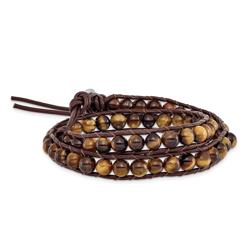 Kazi Luxury 6mm Brown Beads and Leather Cord Multi Wrap Bracelet